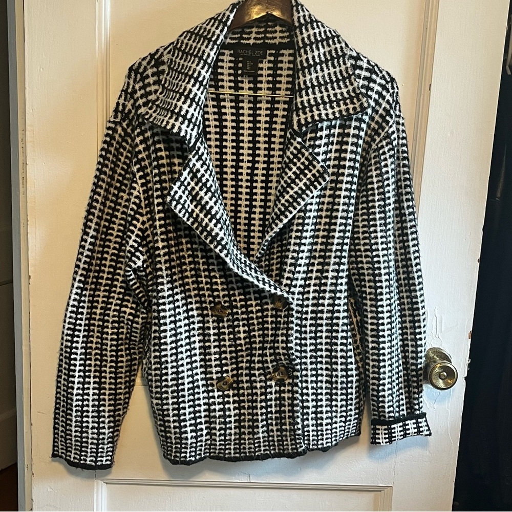 RACHEL ZOE BLACK WHITE KNIT JACKET SIZE LARGE